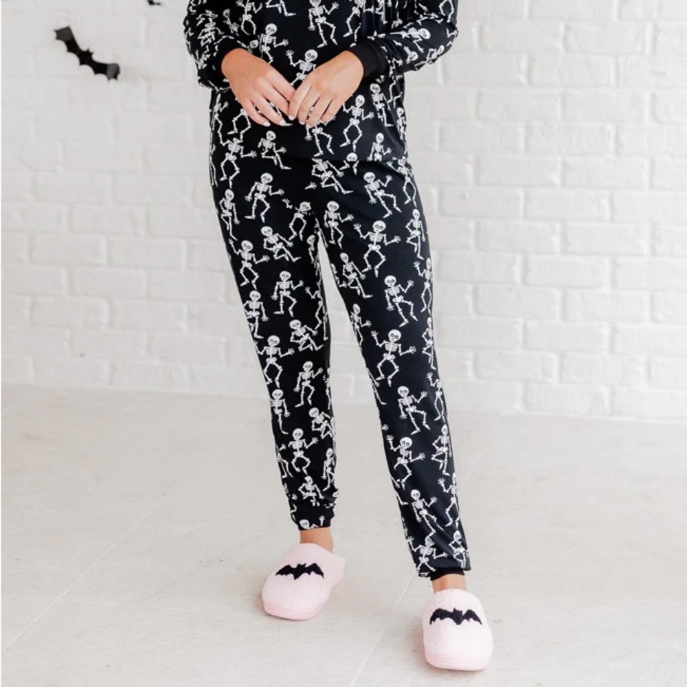 Pink Lily Skeletons Halloween Pajama Pants Joggers